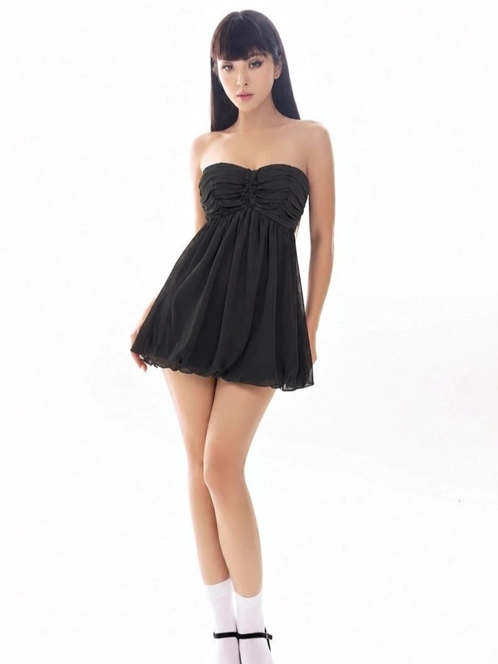 Vintage GUESS Strapless Ruched Chiffon Mini Dress